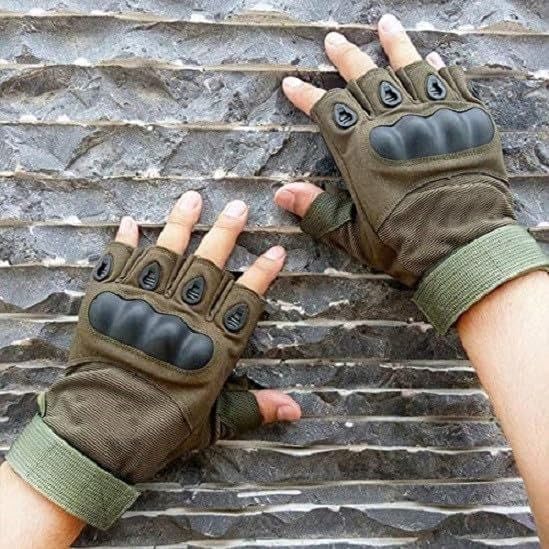 Image of MEBISO Tactical Half Finger Gloves for Men | Nylon Hard Knuckle Sports Gloves for Cycling, Hiking, Camping, Outdoor, Gym, Boxing, Motorcycle Riding, Arm Shooting (Green)