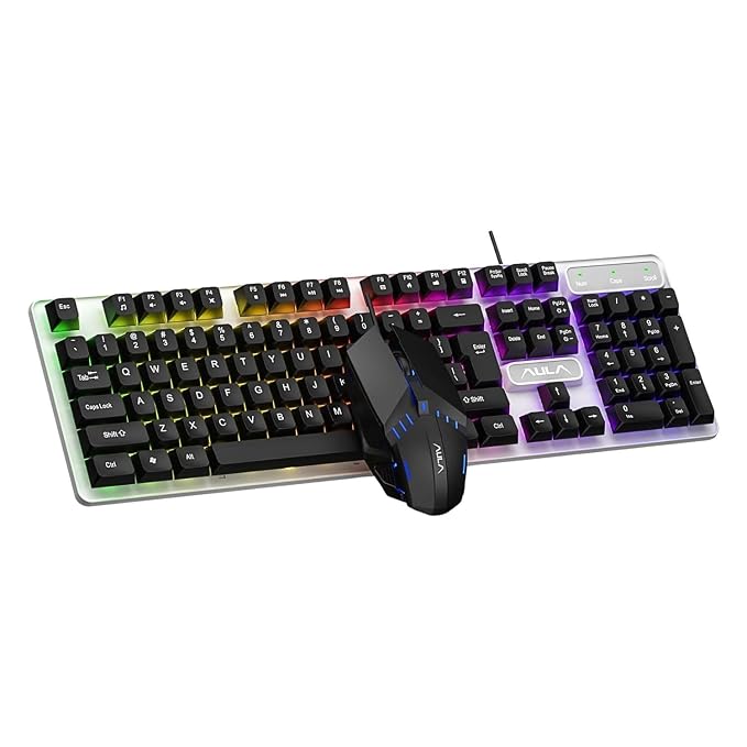 Aula F3061 Anti-ghosting, Gaming Keyboard & Mouse Combo, Wired Backlit Rainbow LED Keyboard & 1200 DPI Gaming Mouse for PC/Laptop (Black)