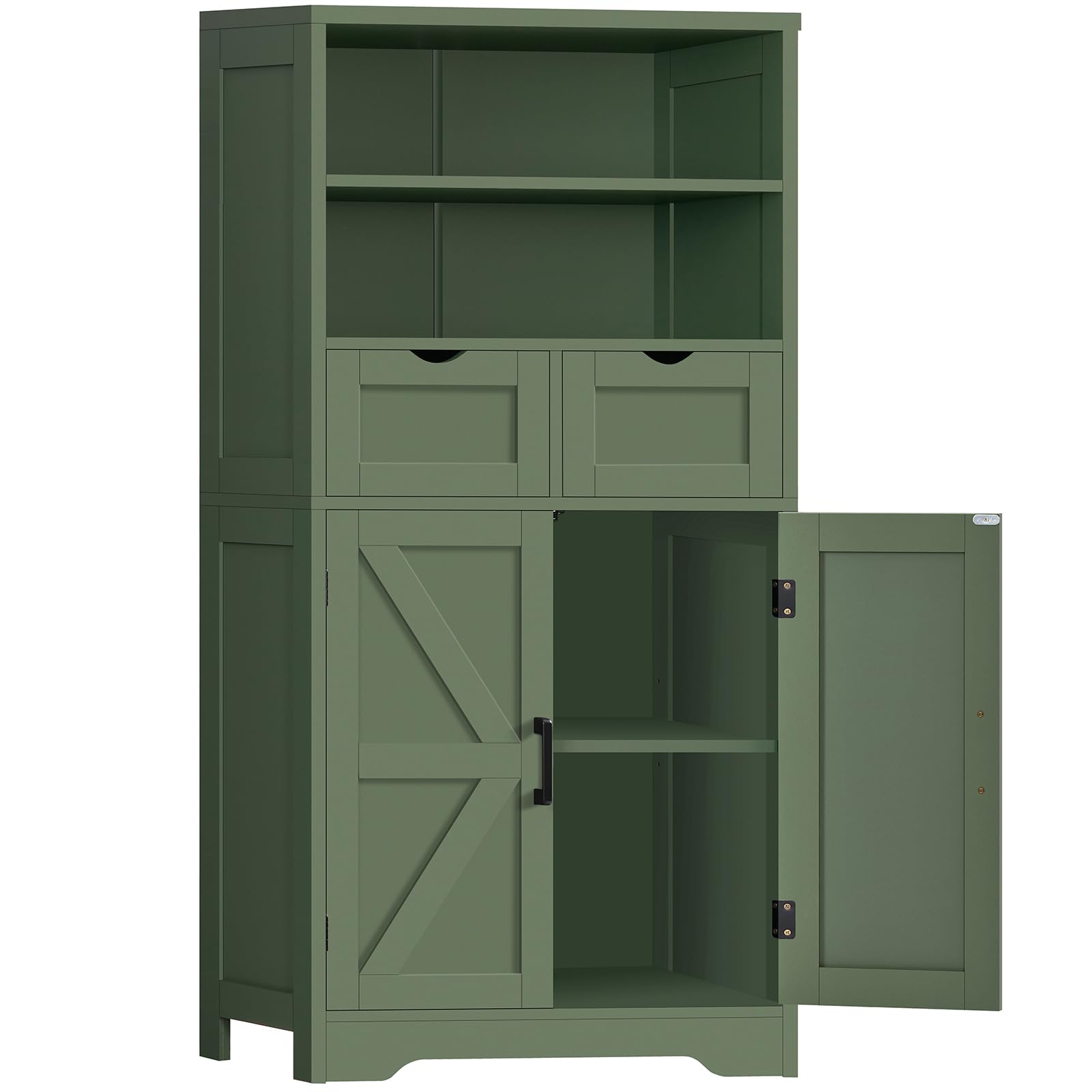 TEENFON Bathroom Cabinet with Adjustable Shelf &amp; 2 Drawers, Farmhouse Storage Cabinet with 2 Doors, Kitchen Storage Cabinets for Living Room, Entryway, Home Office, Forest Green