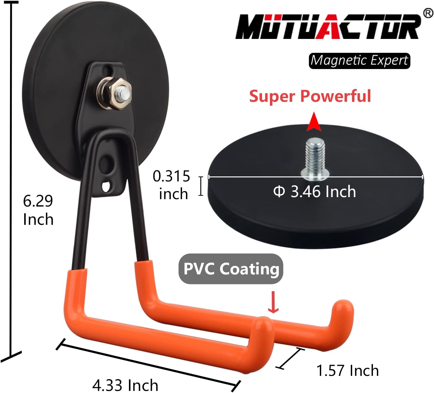 MUTUACTOR Strong Magnetic Hooks,2pcs Metal Large Magnet Hooks for Tool Organizer,Heavy Duty Magnetic Hooks for Cordless Drills,Garden Hoses,Work Bench,Impact Drivers,Tool Box,Chest or Metal Cabinet