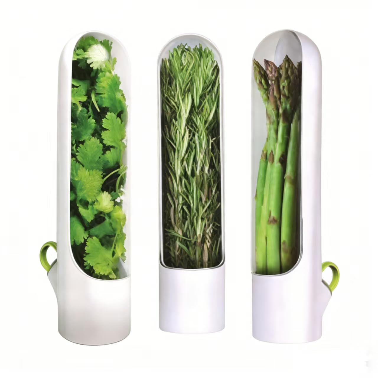 LOTUSHU Fresh Herb Keeper Container for Refrigerator, Clear Herb Saver Storage for Coriander, Parsley, Basil, Mint, Leafy Greens (White B-3PCS)