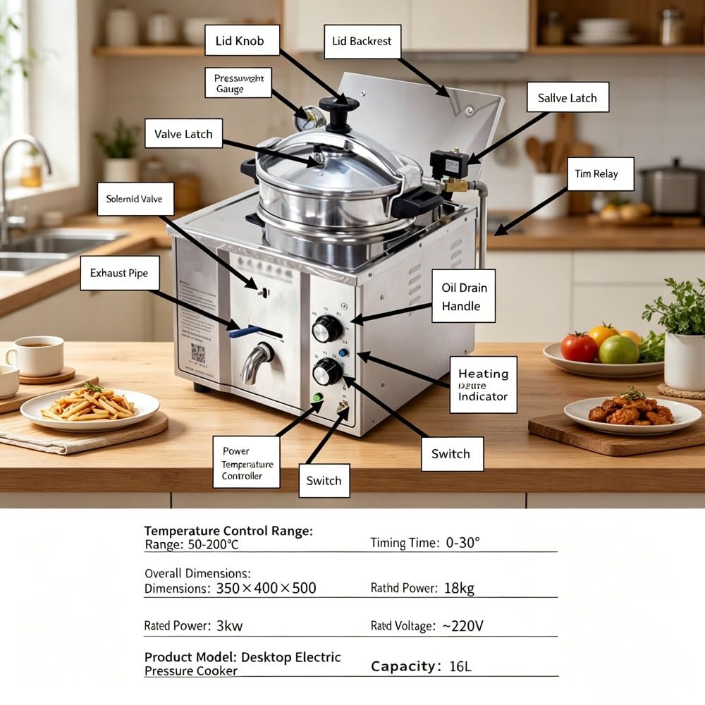 Friggitrice A Pressione Elettrica Da Banco, Friggitrice A Pressione Con Termostato, Con Funzione Di Spegnimento Automatico, Macchina Per Pollo Fritto A Pressioni, Per Friggere