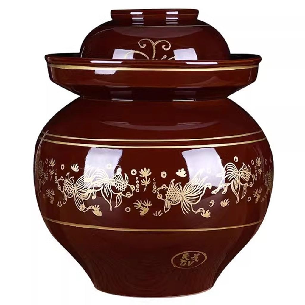Goldfish Pattern Classic Fermentation Tank, Large Capacity Restaurant Kimchi Jar, Water Seal Practical Pickling Crock, For Kombucha, Wine