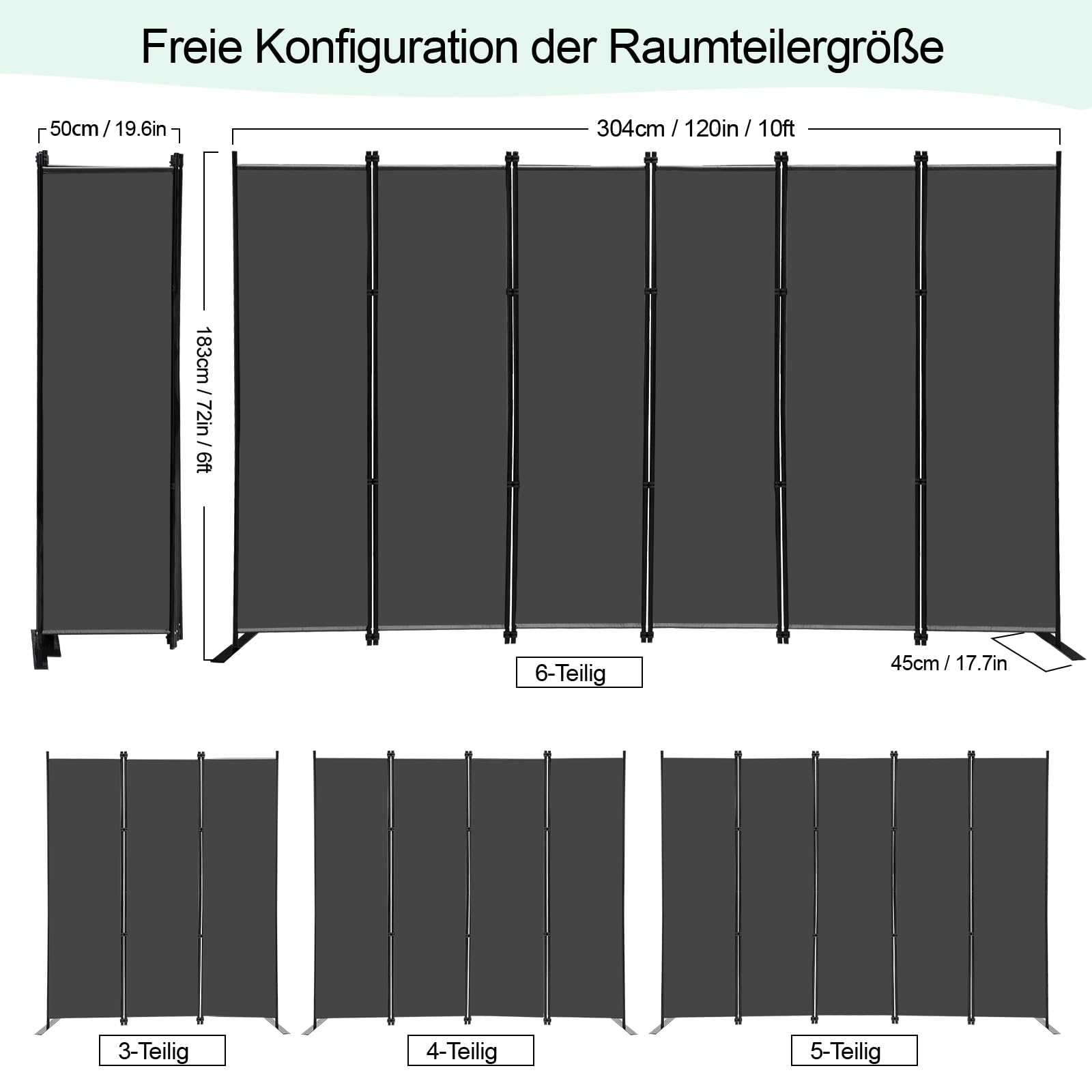 Indoor Raumteiler 6-TLG Paravent Raumtrenner Raumteiler Trennwand Umkleide Sichtschutz Spanische Wand Wohnzimmer Schlafzimmer | Umkleide Sichtschutz Spanische Wand Wohnzimmer Schlafzimmer 305x45x183 cm (BxTxH)