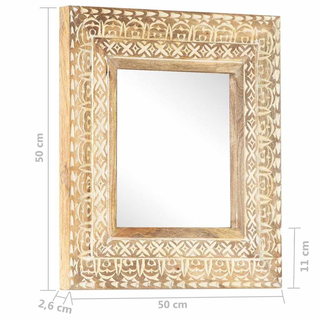 Miroir sculpté à la main 50 x 50 x 2,6 cm en bois massif de mangue