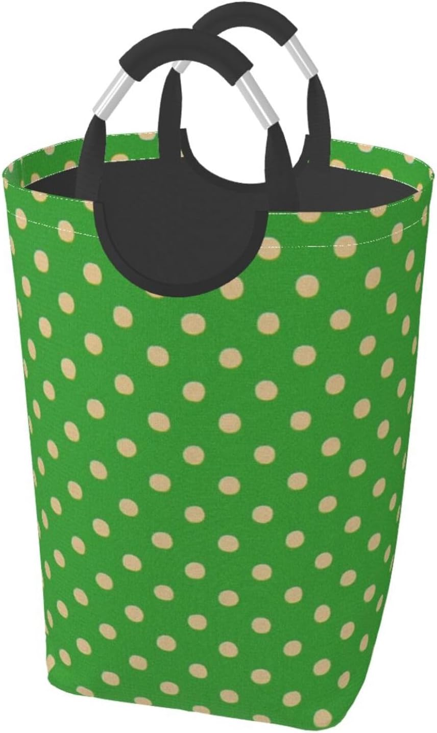 50l Laundry Basket Small Green Polka Dot Waterproof Laundry Hamper Foldable Clothes Laundry Bag With Handles