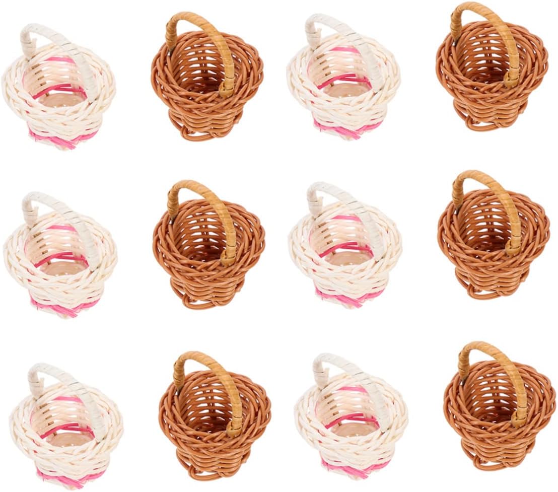 72pcs Mini Woven Flower Baskets for Home Decor Miniature Storage Baskets for Candies Jewelry Crafts for Parties and Photography Props Coffee White