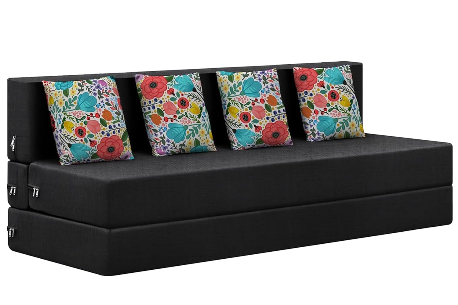 Rosebell Foldable Four Seater Sofa Cum Bed, Sofa Bed 6 X 6 Feet, Jute Fabric- Washable Cover- Including Four Cushion Perfect for Home & Office for Guests(Black Color)