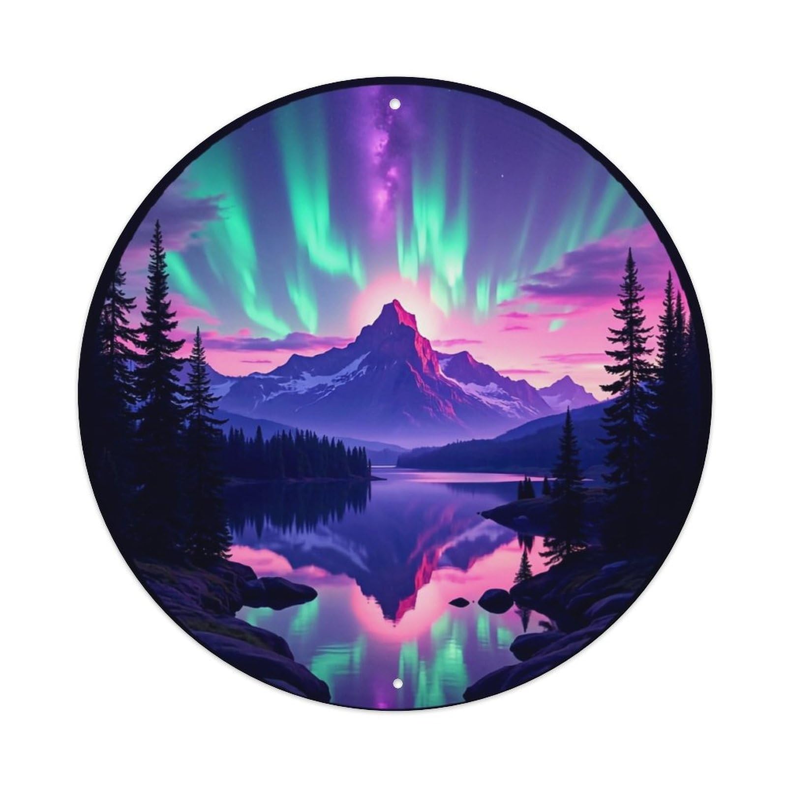 Aurora Mountain Lake Reflection Scene Metal Tin Sign Plaque