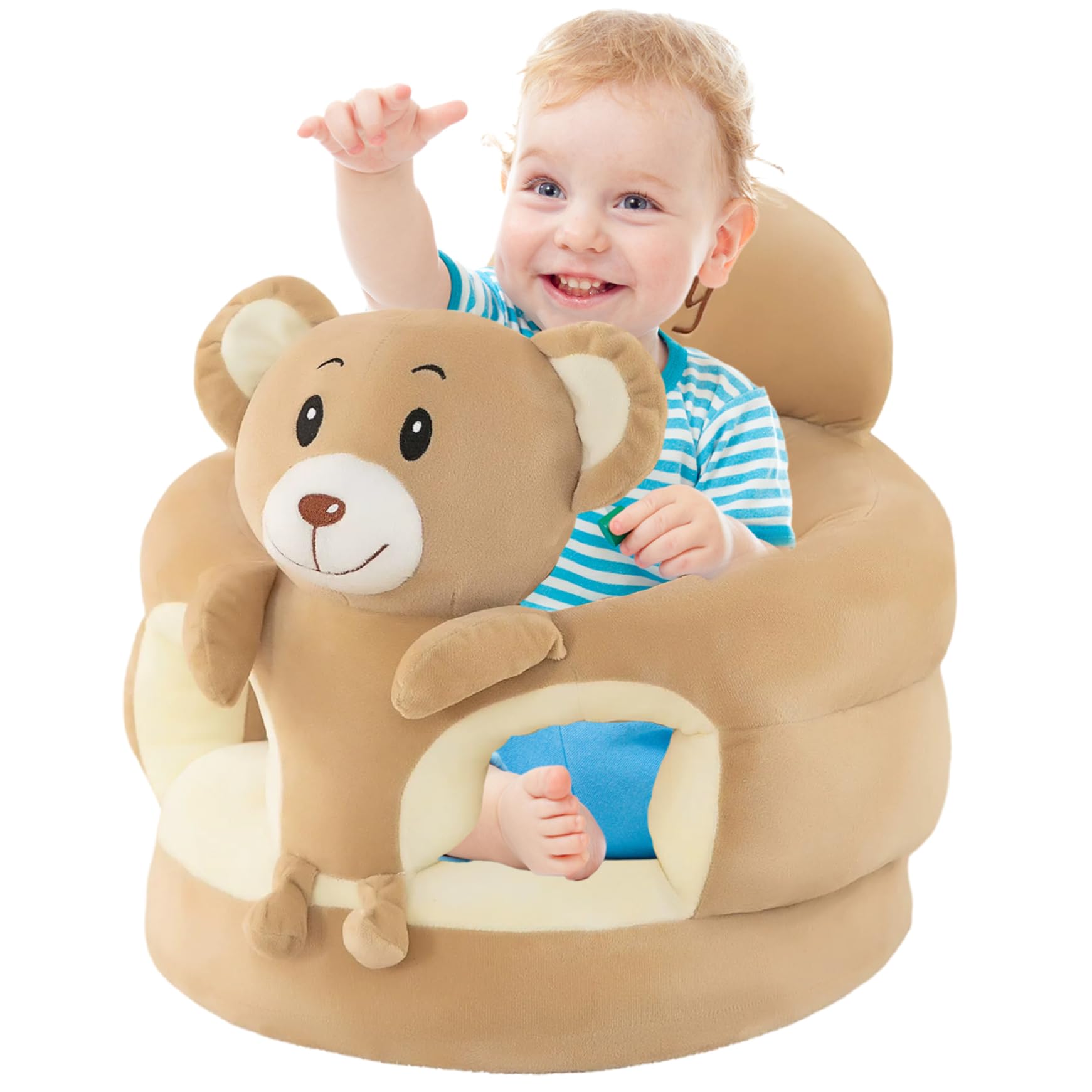 Baby Sit Up Chair, Cute Cartoon Brown Bear Infant Sit Up Chair, Lightweight and Portable Baby Supplies for Bedroom, Living Room, Nursery, Car, Apartment.