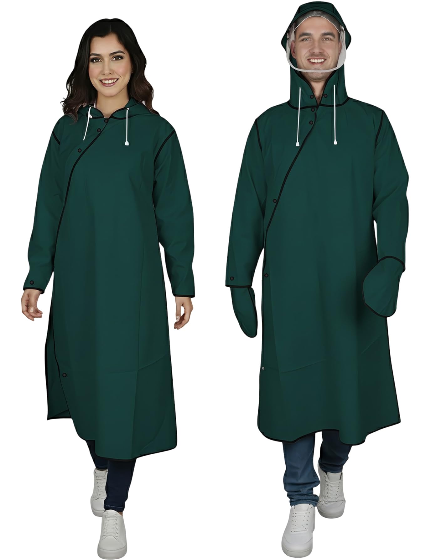 Hacer Unisex Rain Poncho 410GSM with Adjustable Hood Full Sleeves Waterproof Lightweight Outdoor Bike Raincoat for Men & Women Camping Hiking and Travelling (XL, Green)