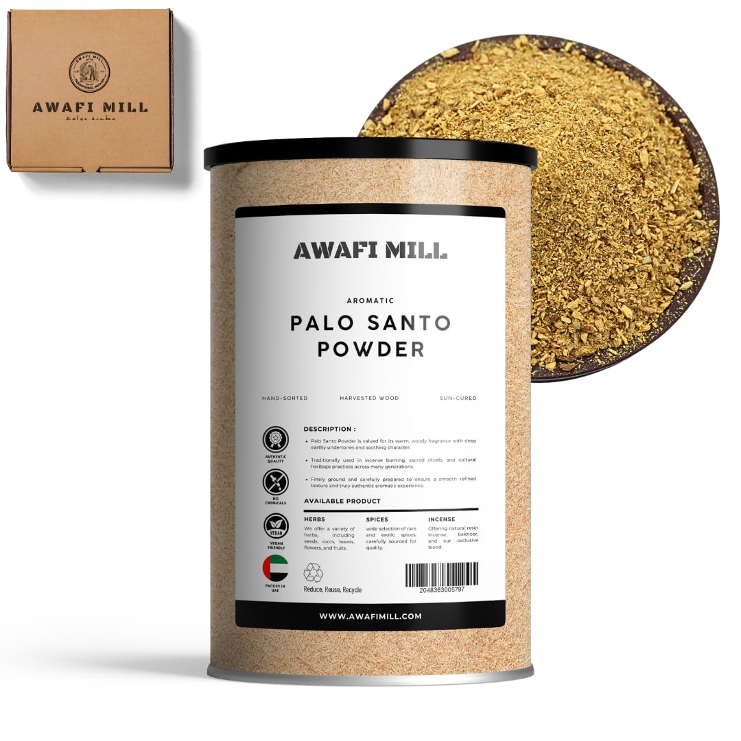 AWAFI MILL Palo Santo Powder (Bursera graveolens) | Ground Incense Wood for Charcoal & Bakhoor Burners | Sweet Citrus-Woody, Resinous Aroma | Loose Powder - 250 g | 9 Oz