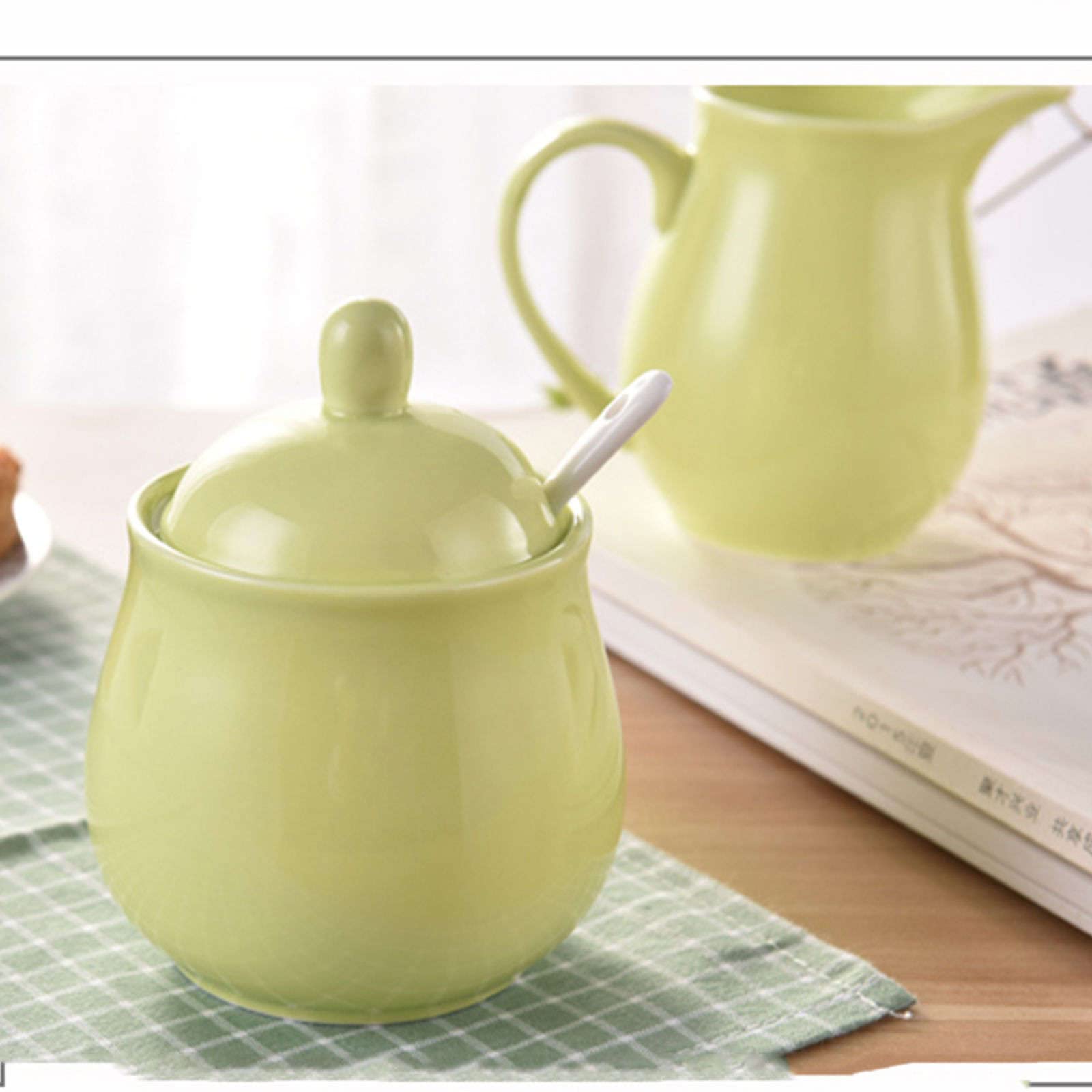 Sucrier, Boîte À Assaisonnement, Sucrier avec Couvercle Et Pot À Lait, Ensembles Crémier Et Sucre, Pot À Lait Et Sucrier, Décoration pour Cuisine-Rouge-Sucrier,Green-Sugar Bowl