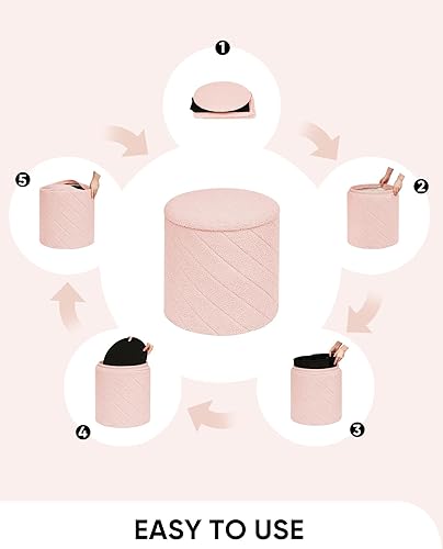 Miniatura 5 de B FSOBEIIALEO Otomana con almacenamiento, Otomana redonda de almacenamiento de bouclé con bandeja, Taburete reposapiés para dormitorio, Otomana para