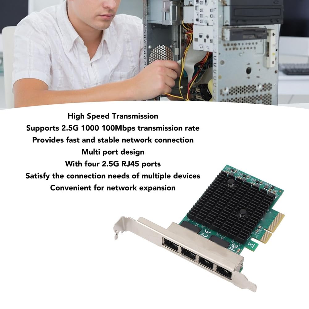 Loufy Scheda di Rete PCIe 2,5G A 4 Porte Adattatore Ethernet da 2,5 Gigabit RTL8125BG Adattatore LAN Ethernet PCI Express per PC Desktop Durevole