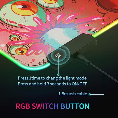 Miniatura 6 de Alfombrilla de mouse XXL RGB para juegos, alfombrilla de mouse LED grande de anime con base de goma antideslizante y bordes cosidos duraderos,