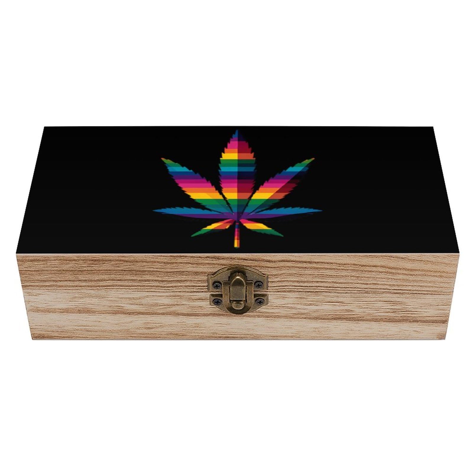 HLBSDM LGBT Weed Gay Printed Wooden Box with Hinged Lid Decorative Storage Case Container