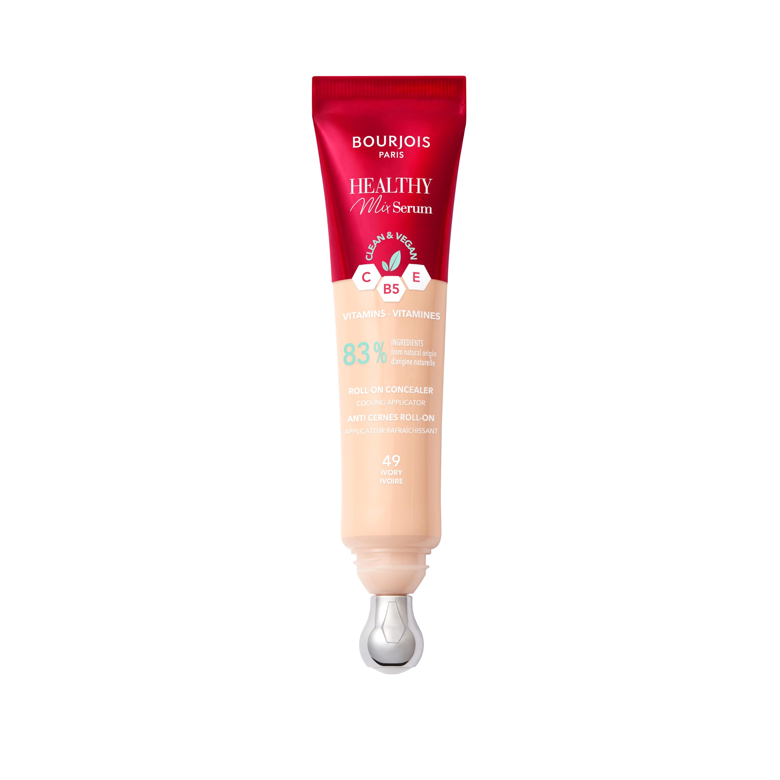 Healthy Mix 2-in-1 Serum Concealer, Smooths Fine Lines and Wrinkles over Time, Refreshes Under-Eye Area, Caffeine, Vitamins C, E and B5, Vegan, Cooling Applicator, Ivory, 13ml (0.44 oz)