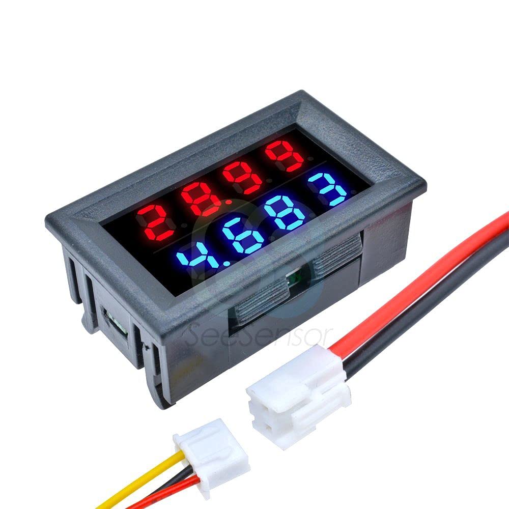0.28" DC 0-200V 10A Digital Voltmeter Ammeter Red Blue LED Dual Display Voltage Current Indicator Monitor Detector