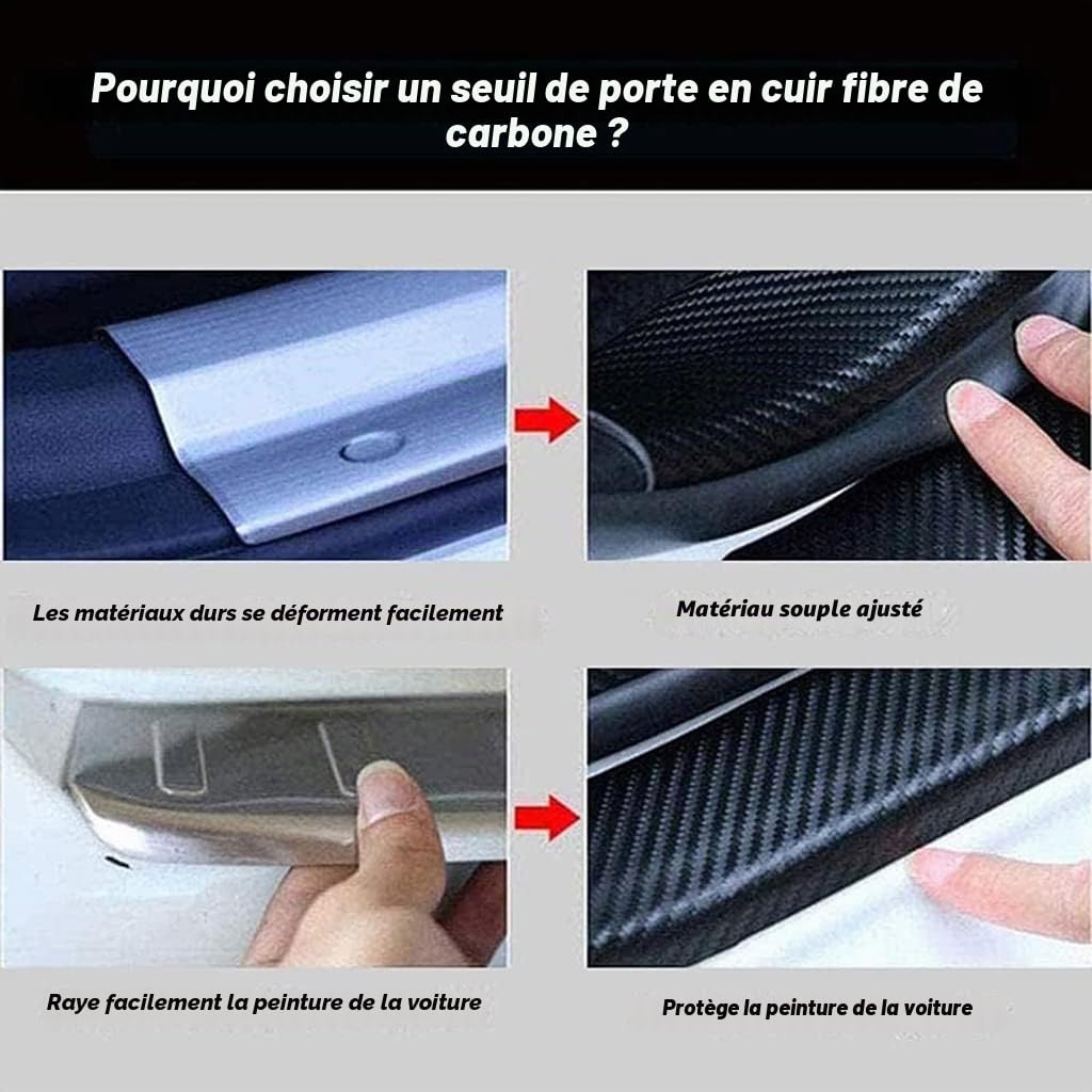 4 Pièces Protection Seuil de Porte de Voiture pour Citroen DS3, Autocollant en Cuir de Fibre de Carbone Plinthes pour Auto (DS3)