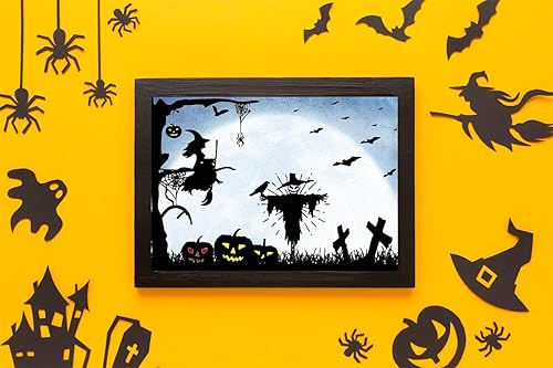 Miniatura 3 de Threetols Marco de árbol de Halloween, sellos transparentes para hacer tarjetas, telaraña de espantapájaros, sellos de goma transparente, sellos de