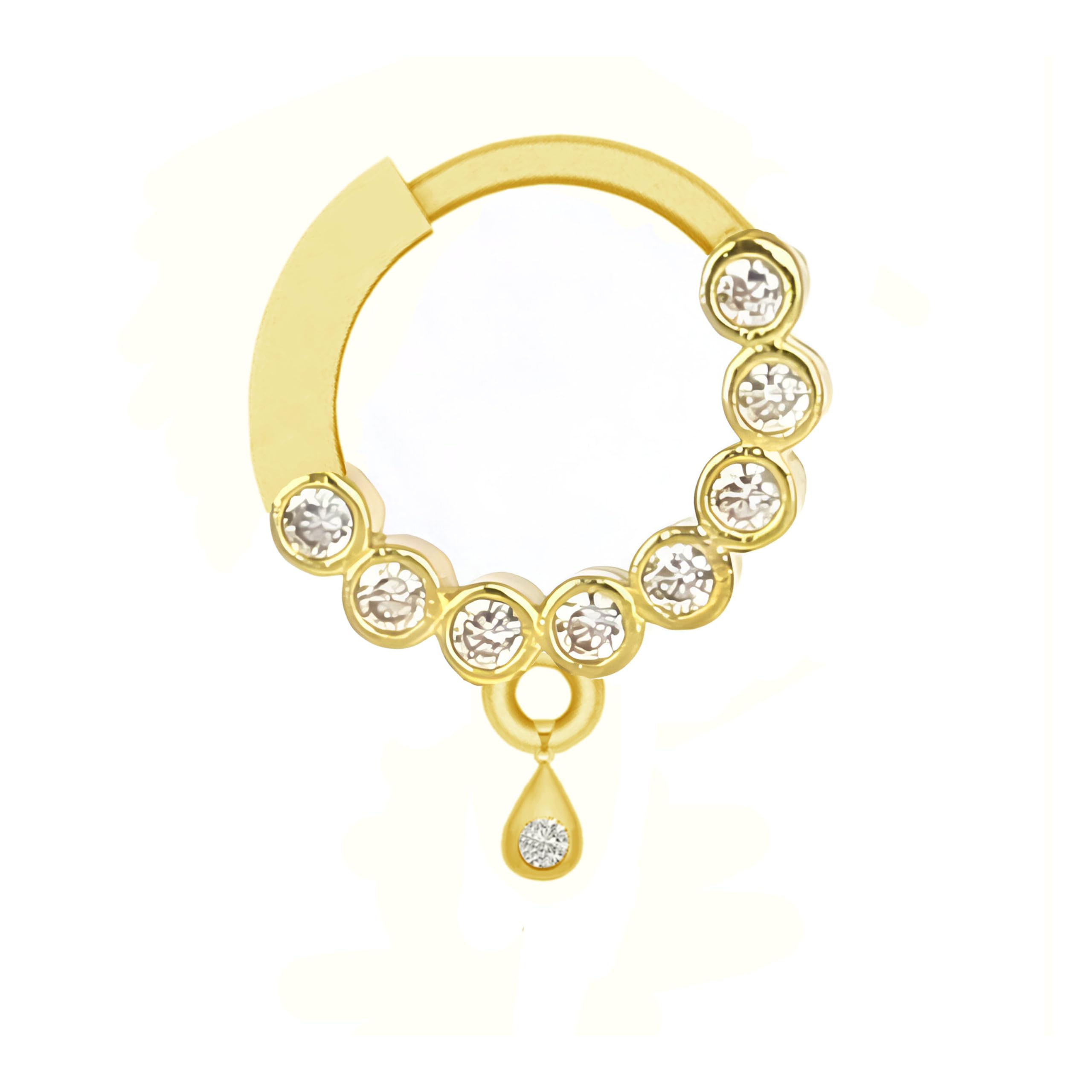 vama American Diamond Nose Ring for Women | Bridal Nath for Weddings & Festivals | Tiny Round Nath for Women | Traditional Moon Design | Plating of Gold - Nose Ring (with Piercing)-picture-0