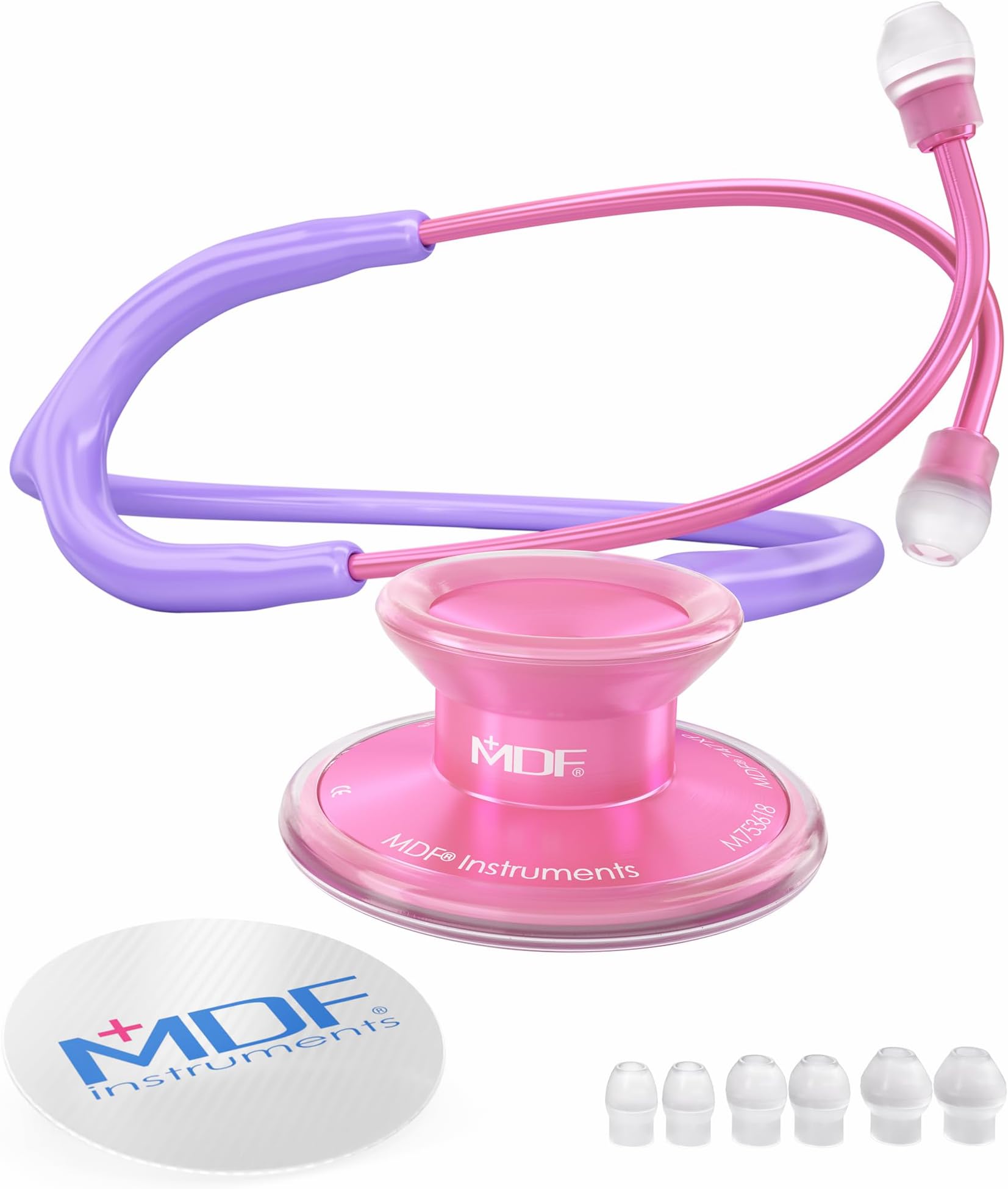 MDF Instruments, Acoustica Lightweight Stethoscope for Doctors, Nurses, Students, Home Health Use, Adult, Dual Head, Pastel Purple Tube, Pink Pinkore Chestpiece-Headset, MDF747XPPO07