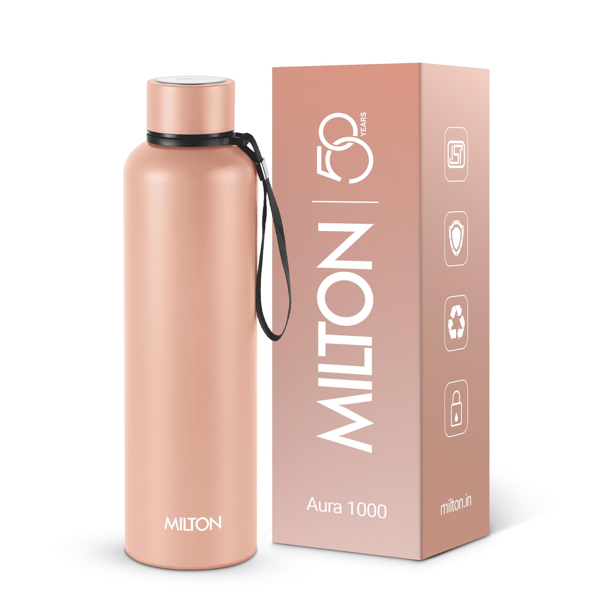 Milton Aura 1000 Thermosteel Bottle, 1.05 Litre, Beige | 24 Hours Hot 