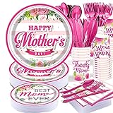 PAMMYAN Happy Mothers Day Party Supplies Tableware Set - 25 Set Floral Flowers Disposable Dinnerware