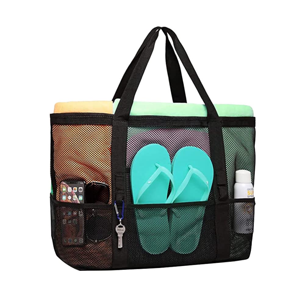 ORiTi Mesh Beach Bags and Totes with Pockets Lightweight & Foldable Carry Mesh Tote Bag to Carry Towel Beach Toys for Beach, Pool, fishing, Family Picnic