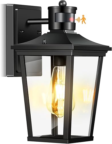 Luces de porche al aire libre, luces exteriores con sensor de movimiento, lámpara exterior del atardecer al amanecer, 100% aluminio antioxidante,