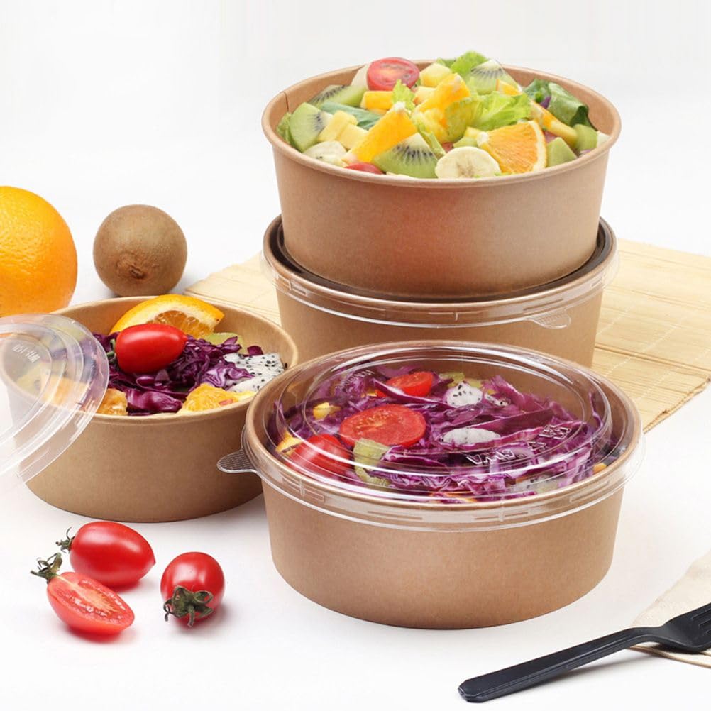 Bol salade kraft 1300 ML dia. 16cm h7.5 cm x 50 pièces + 50 couvercles