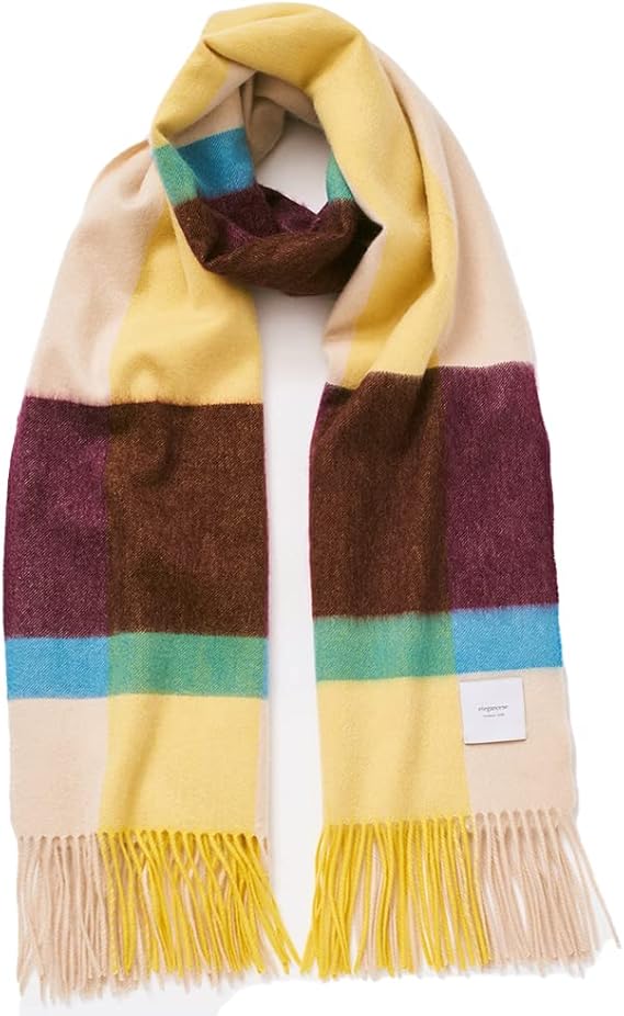 Amazon エレガンセーゼ Elegancese Check Wave Color Of Mind ピュアカシミヤ100 チェック マフラー El04 カシミア レディース Free ベージュ bgefree ストール 大判ストール レディース 結婚式 厚手 学生 ペア 誕生日プレゼント クリスマス