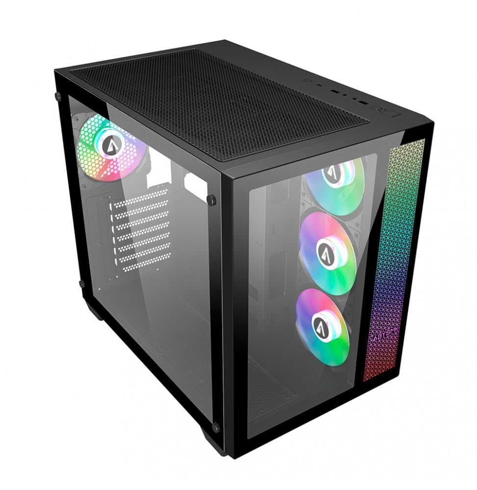 ABYSM Gaming Caja PC Gamer Danube SAVA Black ATX, con Espacio para Tarjetas Gráficas de hasta 410 mm, Lateral de Cristal Templado, USB-C y Cuatro Ventiladores ARGB