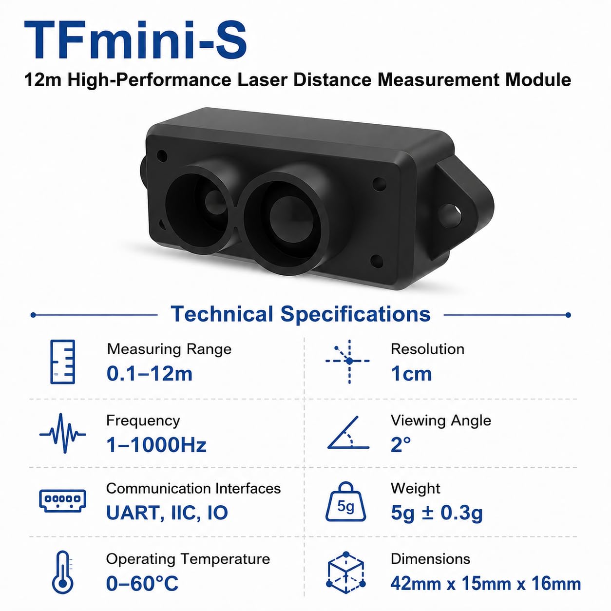Benewake TFmini-S LiDAR Distanzsensor,0.1-12m,UART/I2C