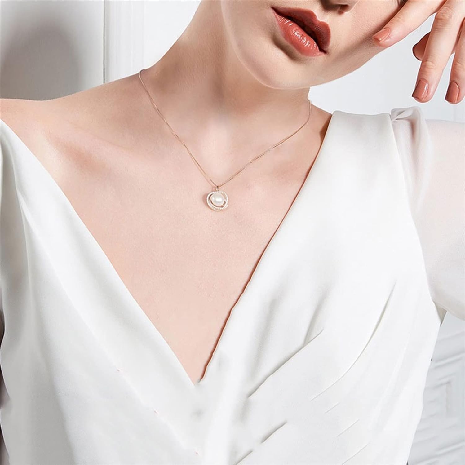 Delicato Presente 925 Necklace Silver Neckace Regali per la Collana per Farina di Perle d'Acqua Dolce