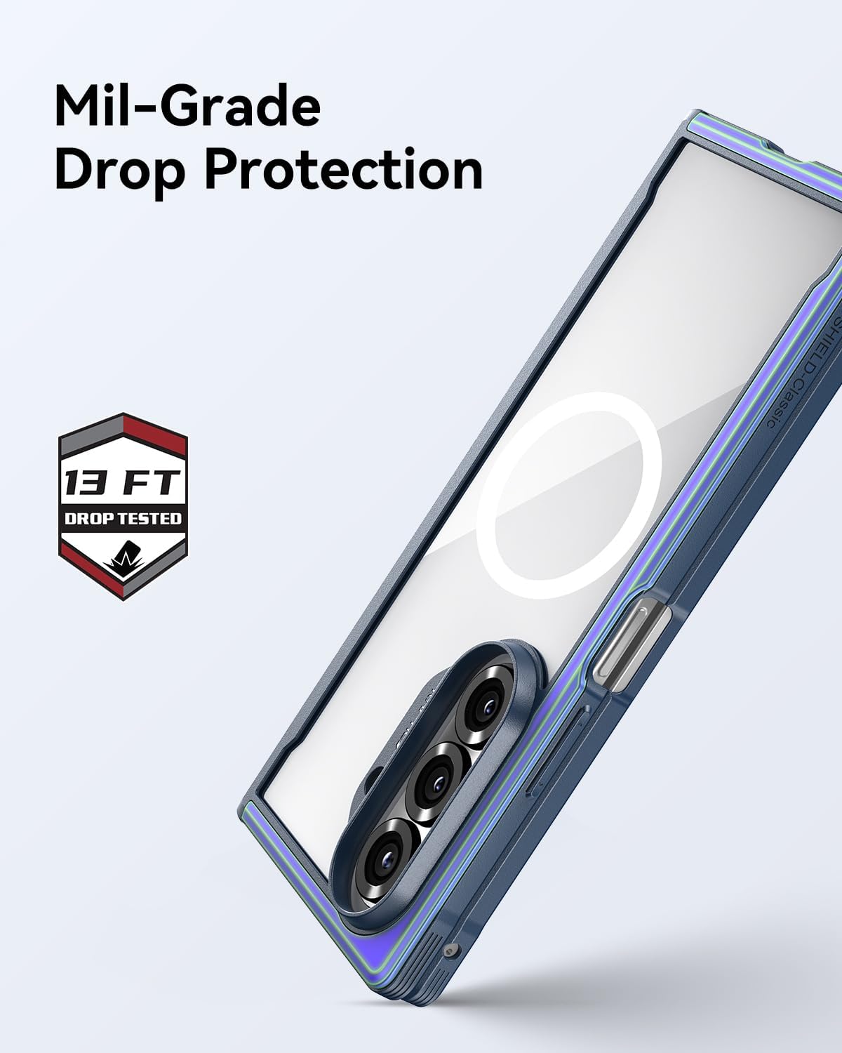 RAPTIC Shield Magnetic Clear Case for Samsung Galaxy Z Fold 7–Compatible with MagSafe, [13FT Mil-Grade Drop Protection], Anodized Shockproof Aluminum Frame Slim Samsung Z Fold 7 Case, Iridescent