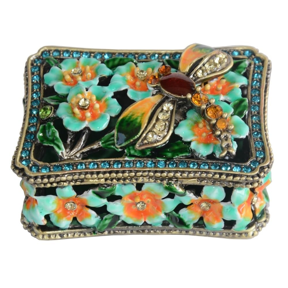 YOPI Bejeweled Enameled Trinket Box Dragonfly Box Decorative Memory Jewelry Ring Earring Necklace Organizer
