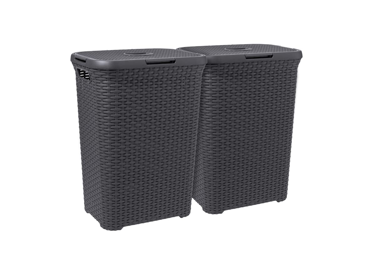 Curver Style Wäschekorb mit Deckel - 60L - 2 Stück - anthrazit