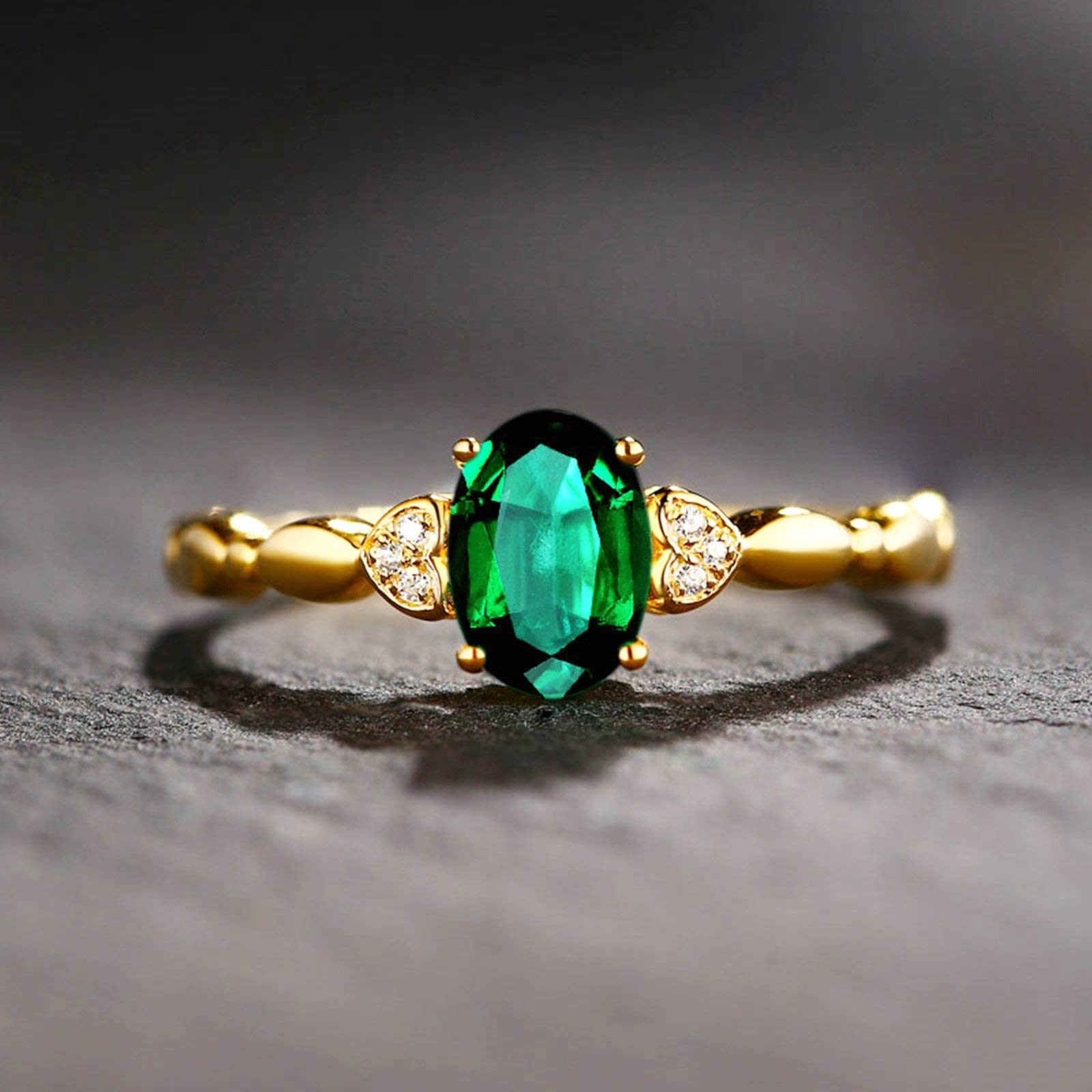 Beydodo Pierścionek zaręczynowy żółte złoto 750 owalny szmaragd 0,67 ct z diamentami pierścionek ślubny złoty e 18 karatów (750) żółte złoto, 56 (17,8 mm), colore: złoto, cod. TLLWGZ1981