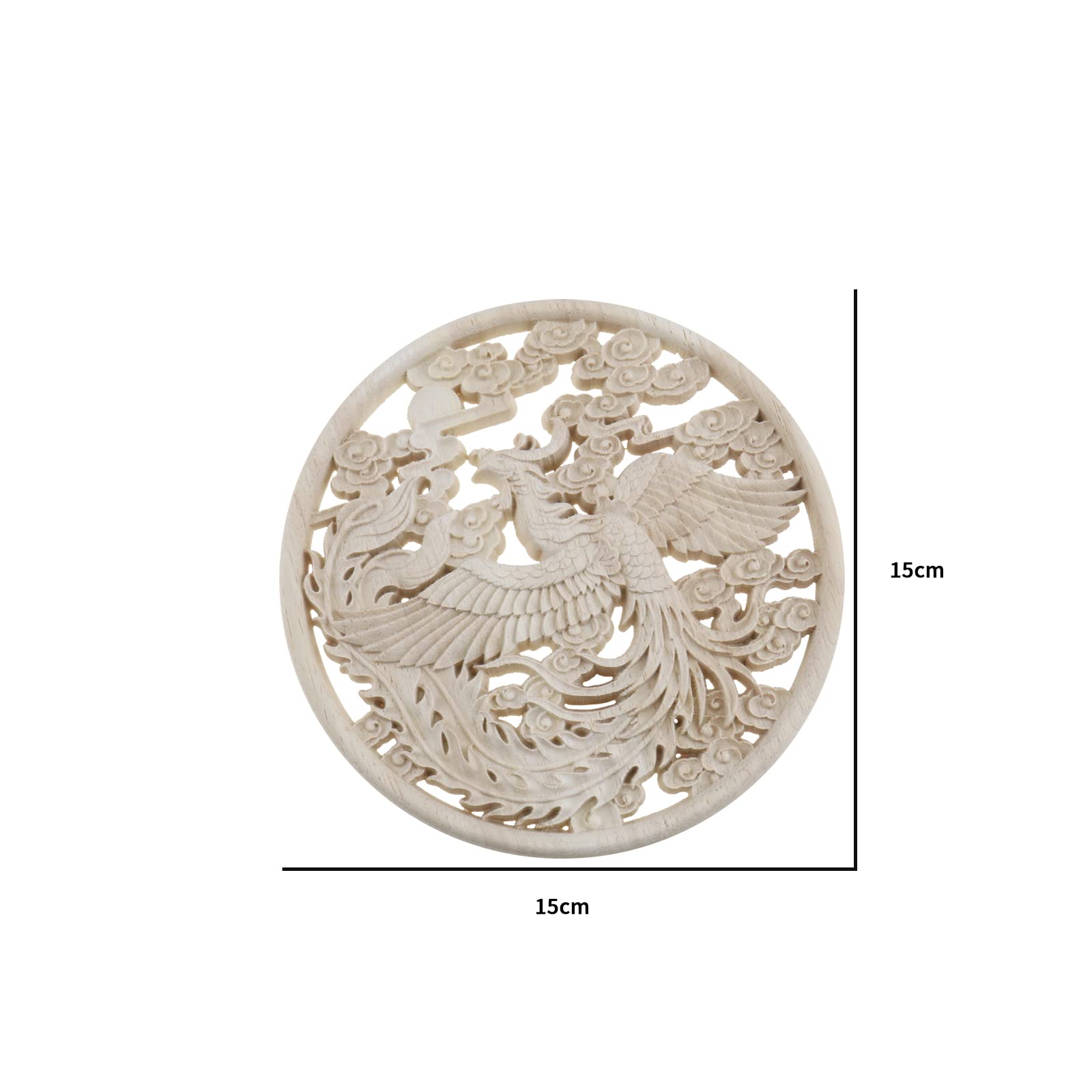 2PCS Wood Carved Round Appliques - Unpainted Vintage Decorative Mouldings For Furniture & Walls, 15cm