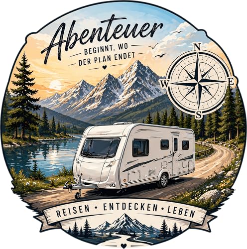 Wohnmobil Aufkleber Vinyl Wasserdicht Camper Autoaufkleber mit Kompass & Spruch 12x12 cm 25x25 cm 40x40 cm (12cm Wohnwagen)