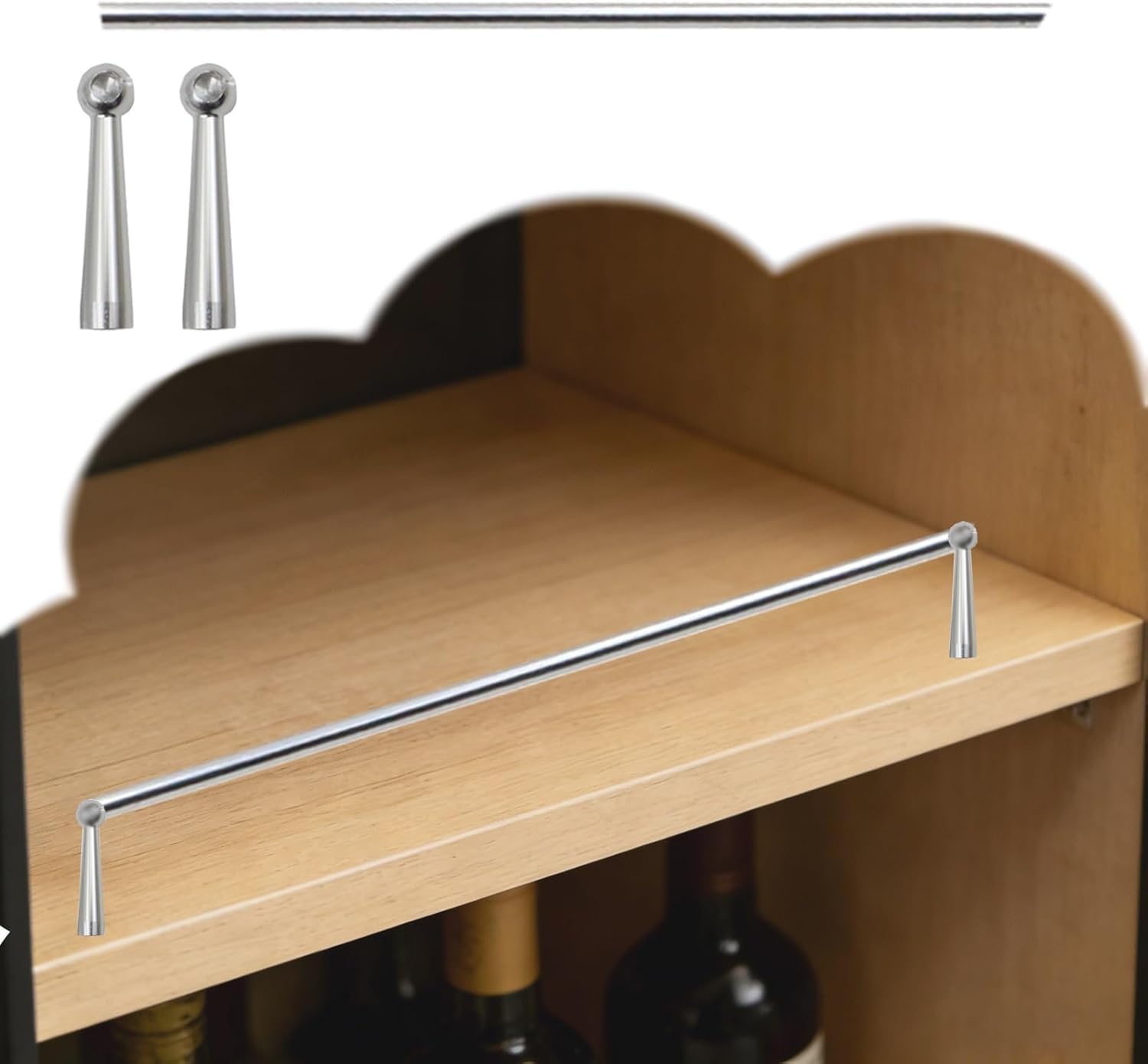 Usknxiu Brushed Gold Aluminum Shelf Guard Rail, Diameter Tipping Shelf Railing with Brackets & Caps, Metal Guard Fence for Hanging Shelving, Kitchen Cabinets,Silver A,26in/66cm