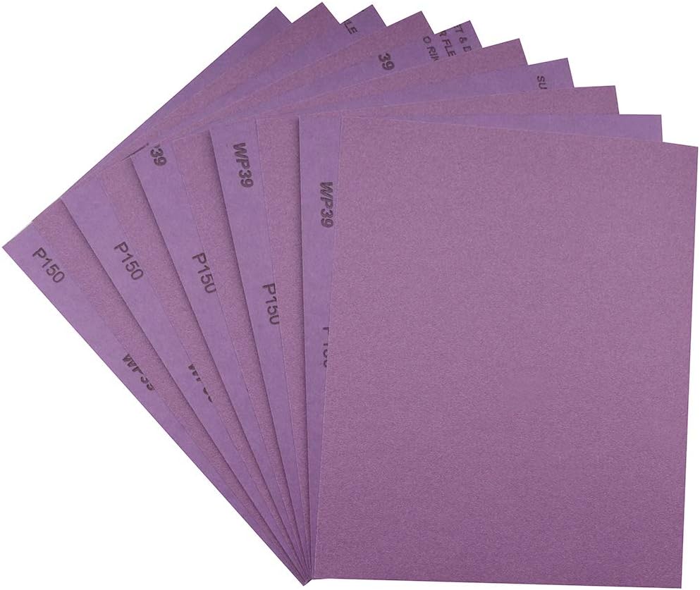 MAXMANSandpaper 150 Grit,Wet Dry Sanding Sheets,High Performance White Fused Alumina Abrasive Sand Paper for Wood Furniture Finishing,Metal Grinding,Automotive Polishing,9 x 11 Inch,Purple,10-Pack