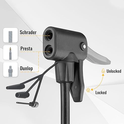 Miniatura 2 de MOHEGIA Bomba de piso de bicicleta con manómetro, inflador de bomba de bicicleta de aire con alta presión 160 PSI, se adapta a válvulas Schrader y