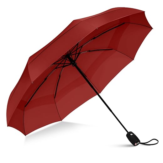 Windproof Travel Umbrella - Compact & Withstands Winds up to 100MPH, Strongest Premium Auto Folding Umbrella for Rain and Sun - Durable, Light & Portable for Women & Men, Fits Backpack & Cars