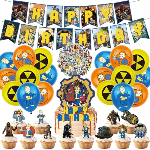 Gaming Birthday Party Decoration Include Birthday Banner Cake Topper Latex Balloons and 50pcs Stickers for Kids Teens Gaming Fan Fans Party Supplies
