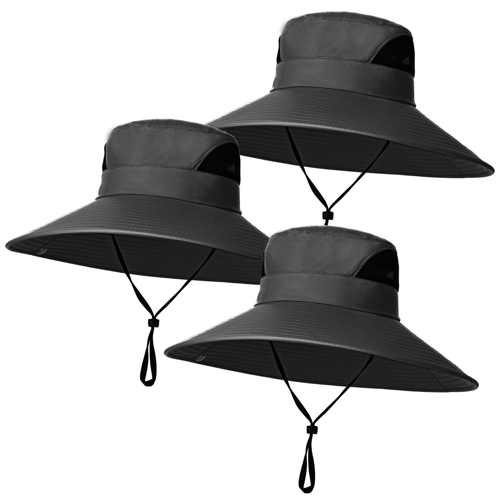 Shyyween 3 Pcs Oversize XXL Sun Hats for Men Big Head Large Wide Brim Hats UPF 50+ Sun Protection Outdoor Fishing Gardening(Dark Gray)