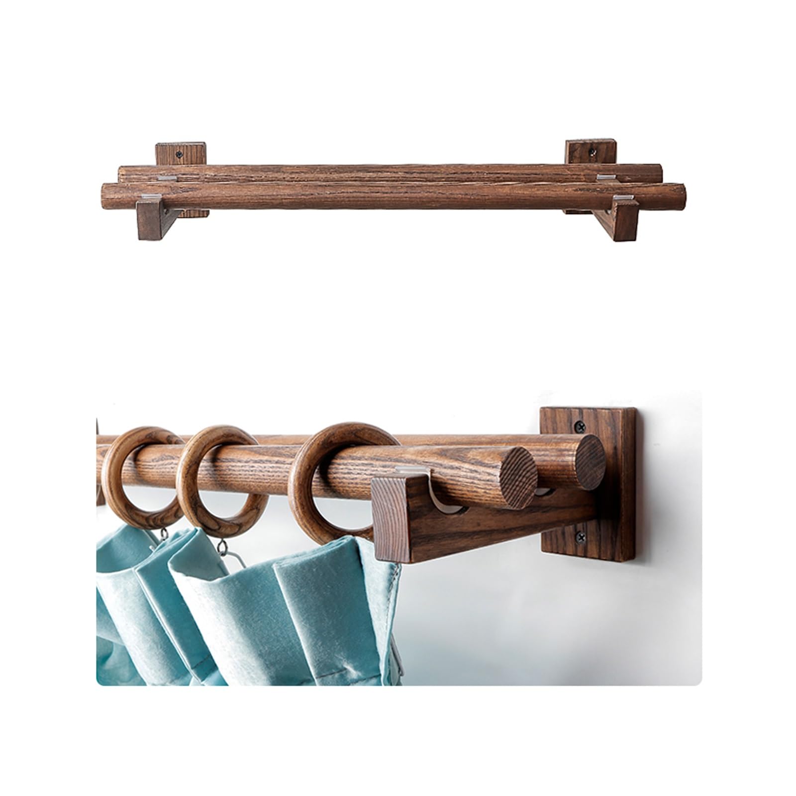 Tringle à rideaux en bois massif de noyer 280 cm lisse sans bavure double rail pour portes – Style romain élégant parfait pour la décoration de la maison