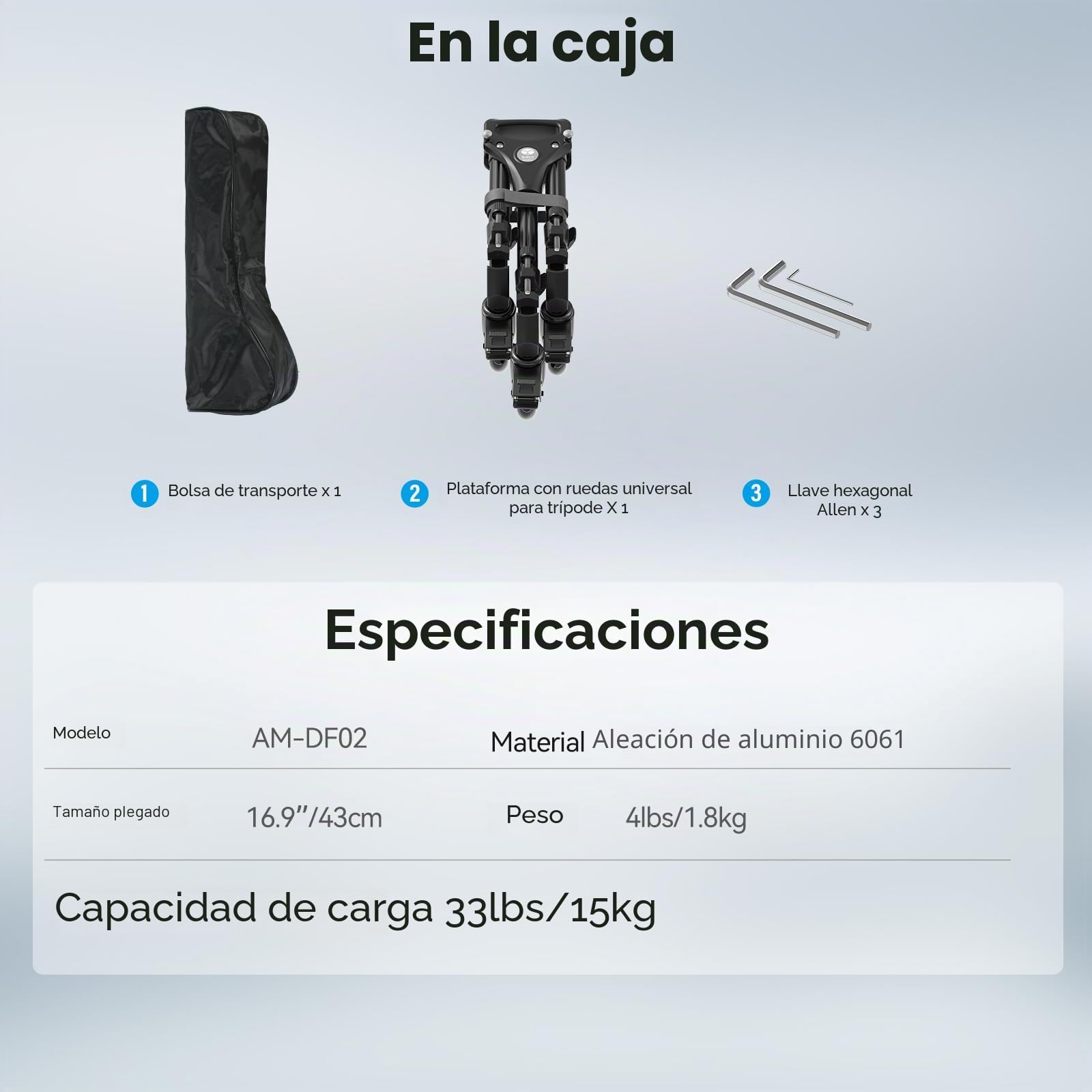 SIRUI Universal Photography Tripod Dolly con Ruedas de Goma de 7,6cm, Servicio Pesado con Patas Ajustables y Bolsa de Transporte, Capacidad de Carga de 33lb - AM-DF02